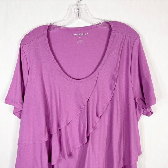 Woman Within Plus Size 18 20 Top Purple Ruffled Layered Short Sleeve Tee 782 - Picture 3 of 8